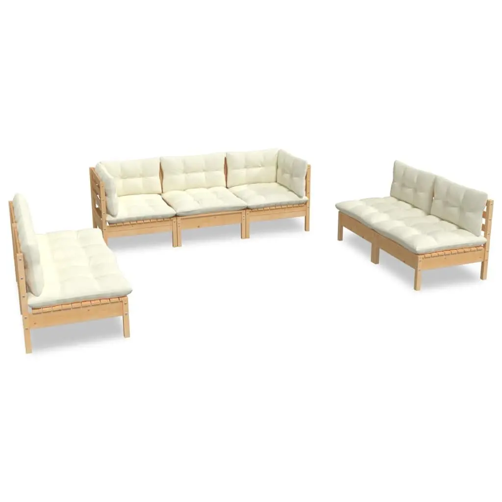 Garden Lounge Set 7 Piece Outdoor Patio Furniture Solid Pinewood Cream Cushions
