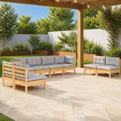 Practical 8-Piece Pinewood Lounge Set for Comfort