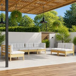 Garden Lounge Set 8 Piece Outdoor Patio Furniture Modular Pinewood Cream