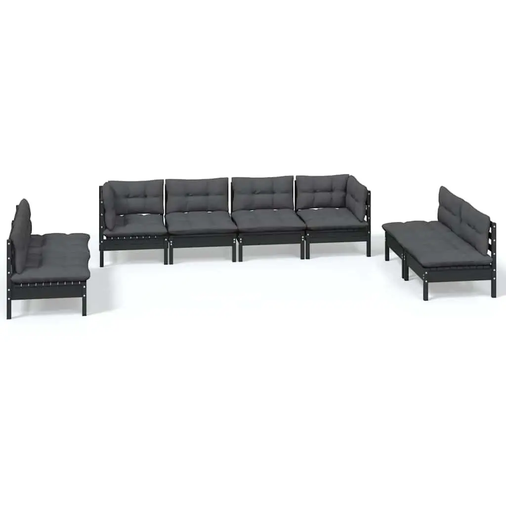 Modular Outdoor Furniture Lounge Set 8 Piece with Cushions Black Pinewood