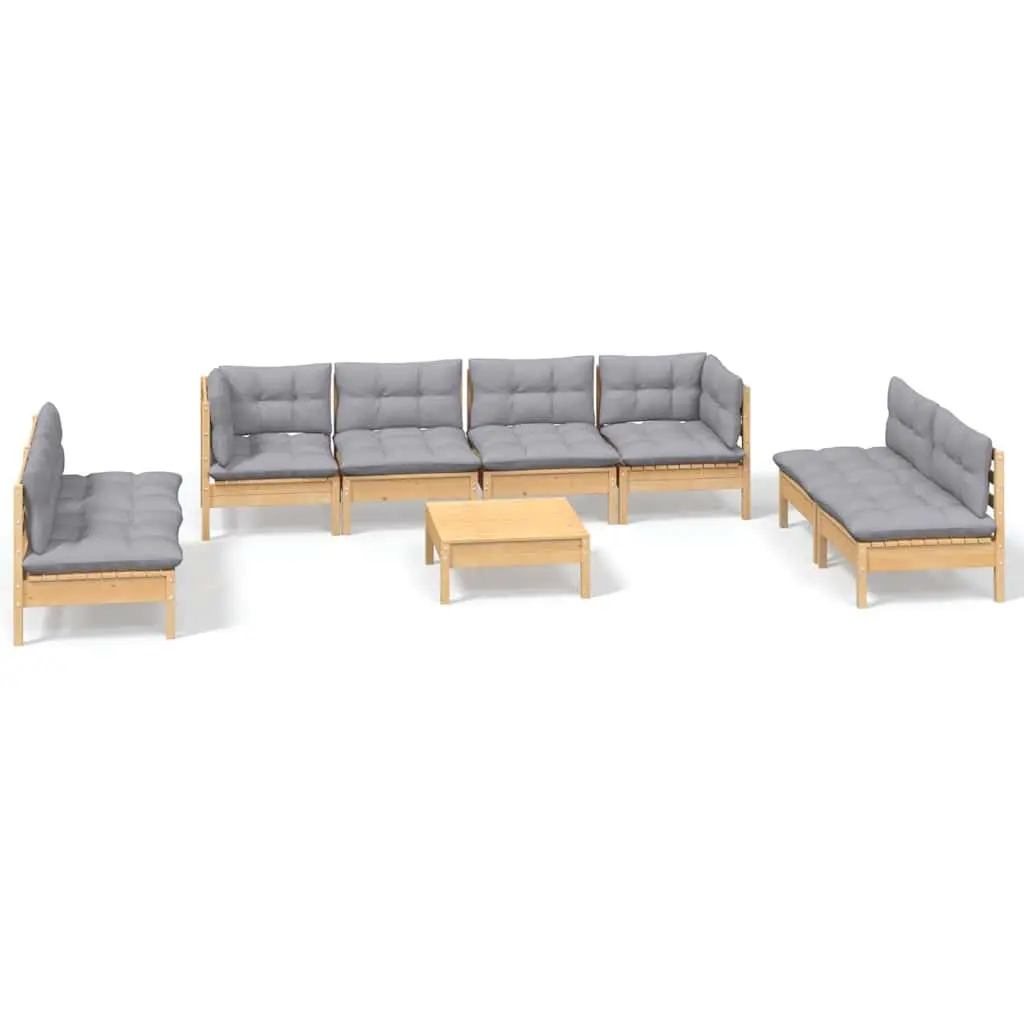 Outdoor Patio Furniture 9 Piece Lounge Set Modular Pinewood with Grey Cushions