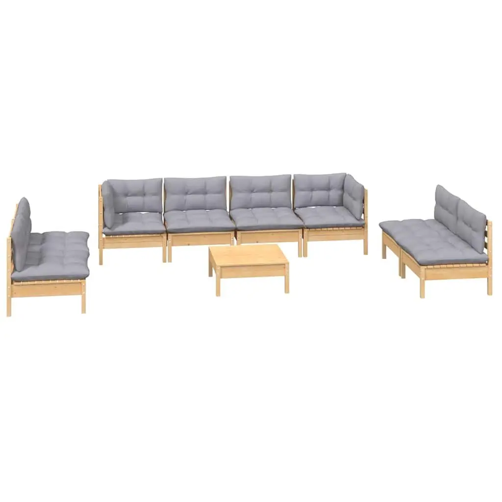 Outdoor Patio Furniture 9 Piece Lounge Set Modular Pinewood with Grey Cushions