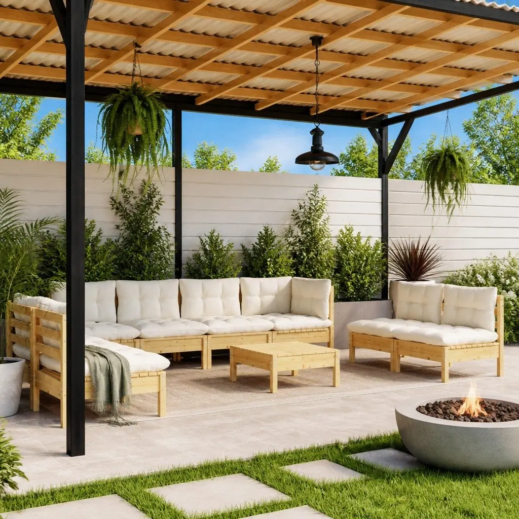Garden Lounge Set 9 Piece Outdoor Patio Furniture Modular Cream Cushions