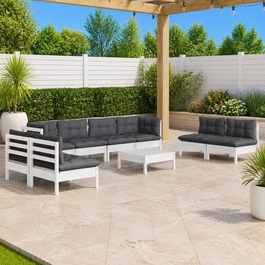 Garden Lounge Set Outdoor Patio Furniture 9 Piece Pinewood White