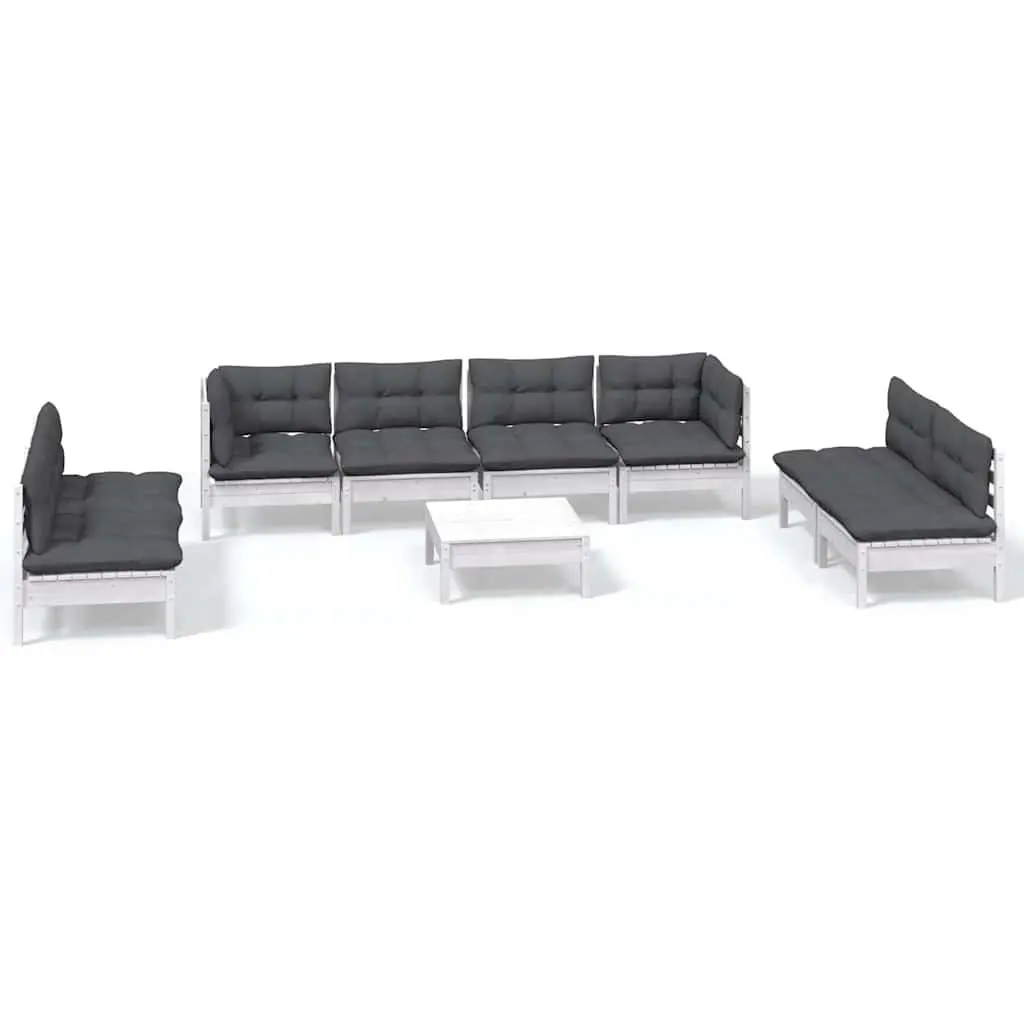 Garden Lounge Set Outdoor Patio Furniture 9 Piece Pinewood White