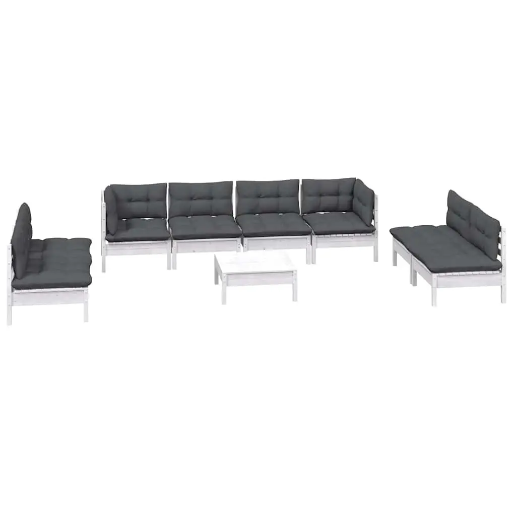 Garden Lounge Set Outdoor Patio Furniture 9 Piece Pinewood White