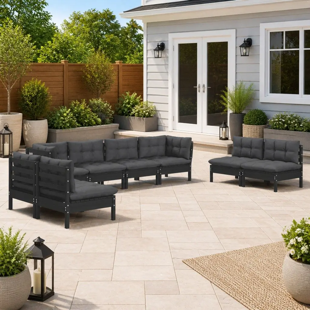 Garden Lounge Set Outdoor Furniture 9 Piece Modular Sofa with Cushions Black