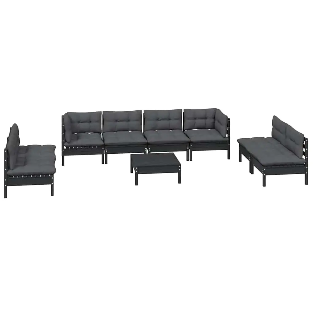 Garden Lounge Set Outdoor Furniture 9 Piece Modular Sofa with Cushions Black
