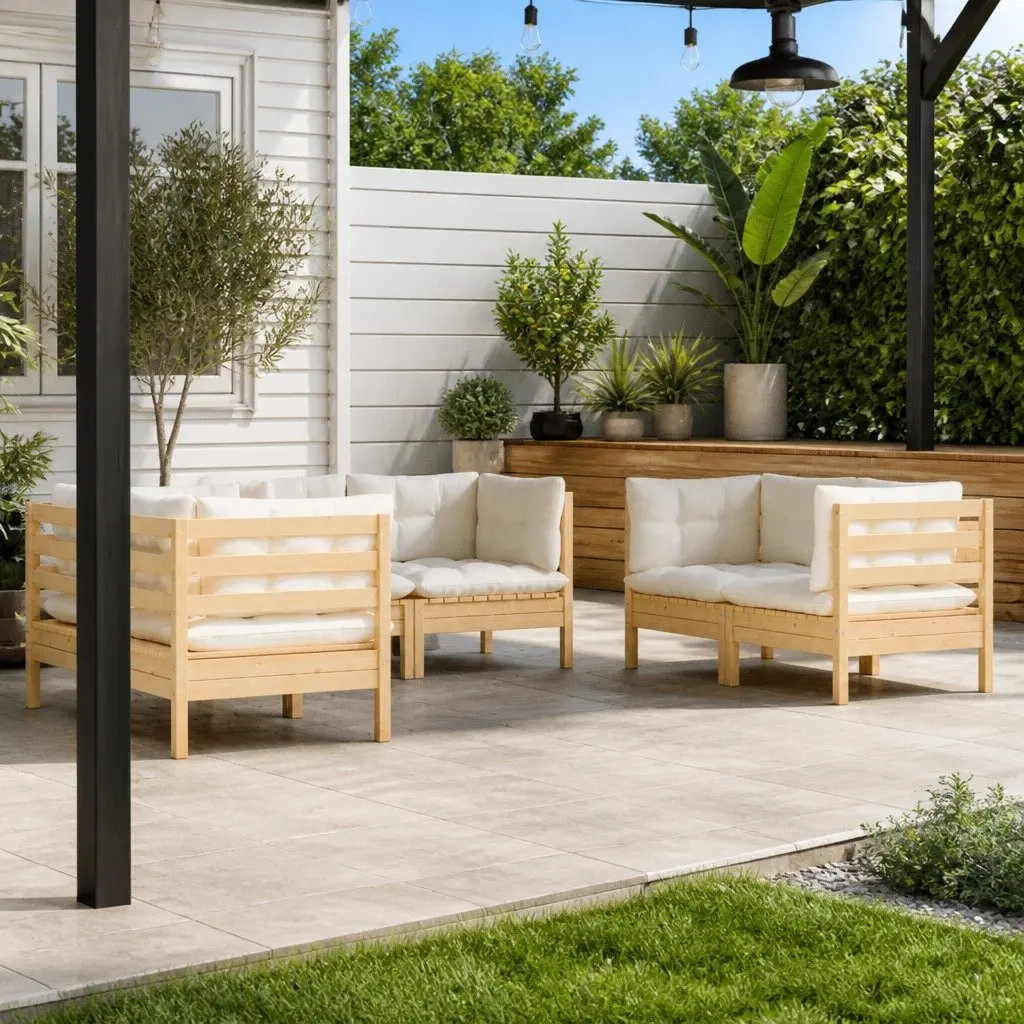 Garden Lounge Set 6 Piece Outdoor Patio Furniture Modular Sofa Cream