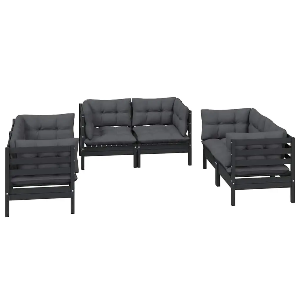 Garden Lounge Set 6 Piece Outdoor Patio Furniture with Cushions Pinewood Black