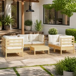 Comfortable and Reliable 7 Piece Lounge Set in Pinewood