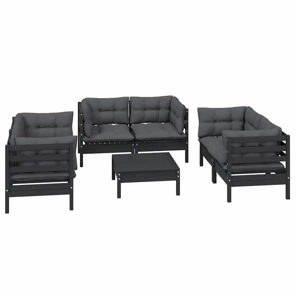 7 Piece Garden Lounge Set Cushions Solid Pinewood Outdoor Patio Furniture Black