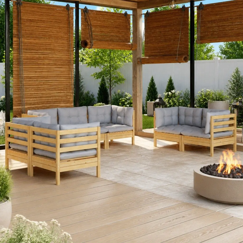 Garden Lounge Set 7 Piece Outdoor Patio Furniture Modular Sofa Grey Cushions