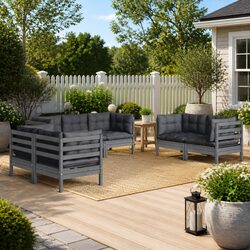 Value-Driven 7-Piece Grey Lounge Set with Pinewood and Cushions