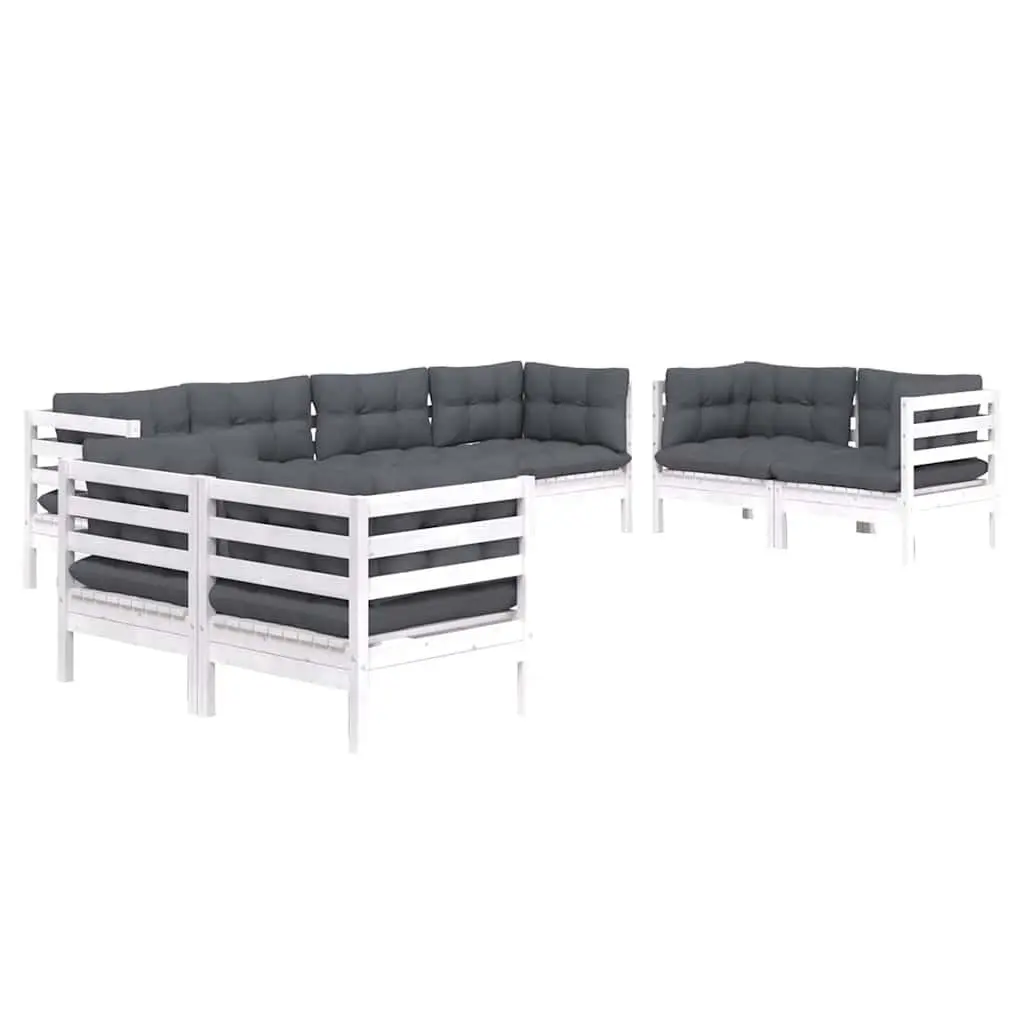 Garden Lounge Set 8 Piece Outdoor Furniture Cushions Solid Pinewood White