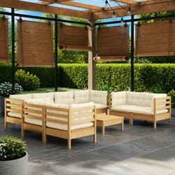 Durable 9 Piece Garden Lounge Set with Comfortable Cream Cushions