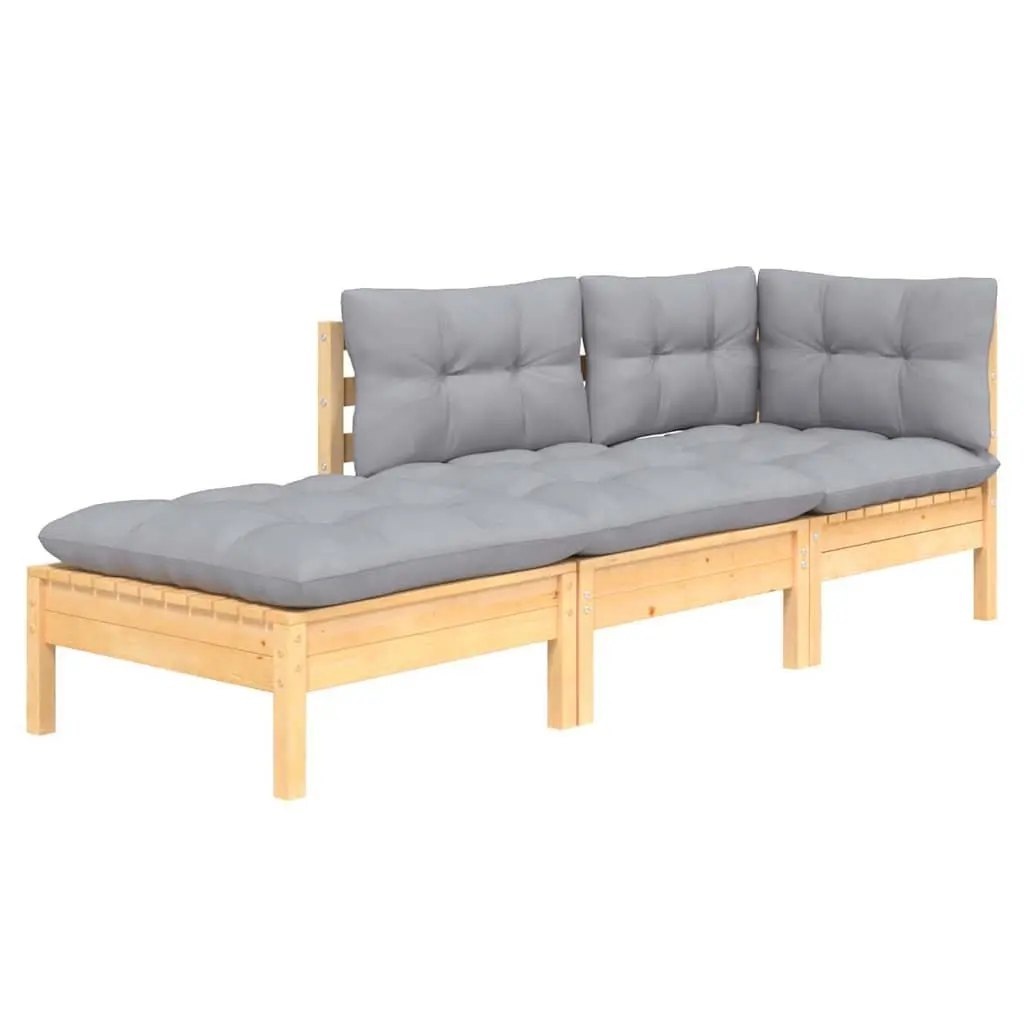 Garden Lounge Set 3 Piece Outdoor Furniture Patio Seating Grey Cushions Solid