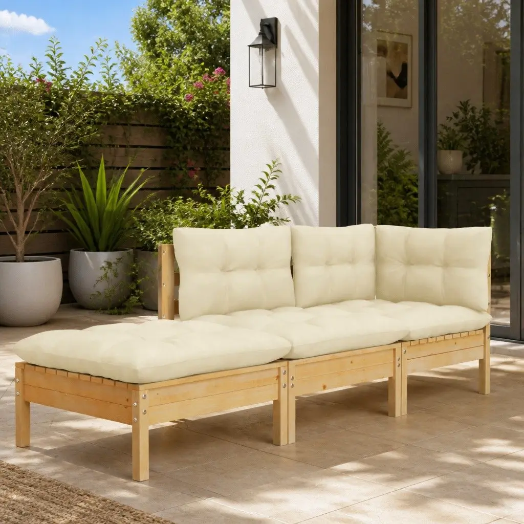 Garden Lounge Set Outdoor Patio Furniture Modular 3 Piece Cream Cushions