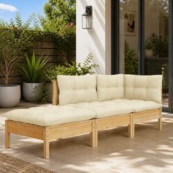 Garden Lounge Set 3 Piece Outdoor Patio Furniture Modular Cream Cushions Solid