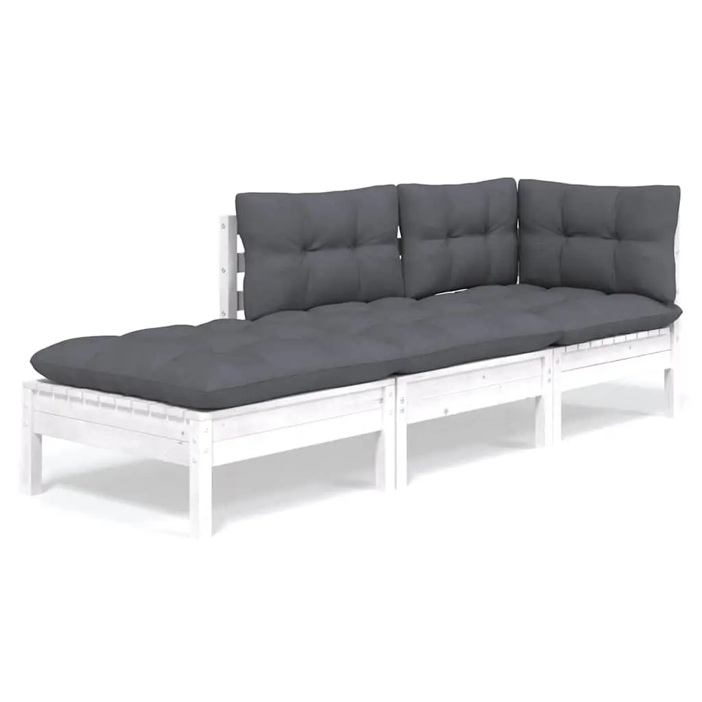 Garden Lounge Set Outdoor Furniture 3 Piece Solid Pinewood with Cushions White