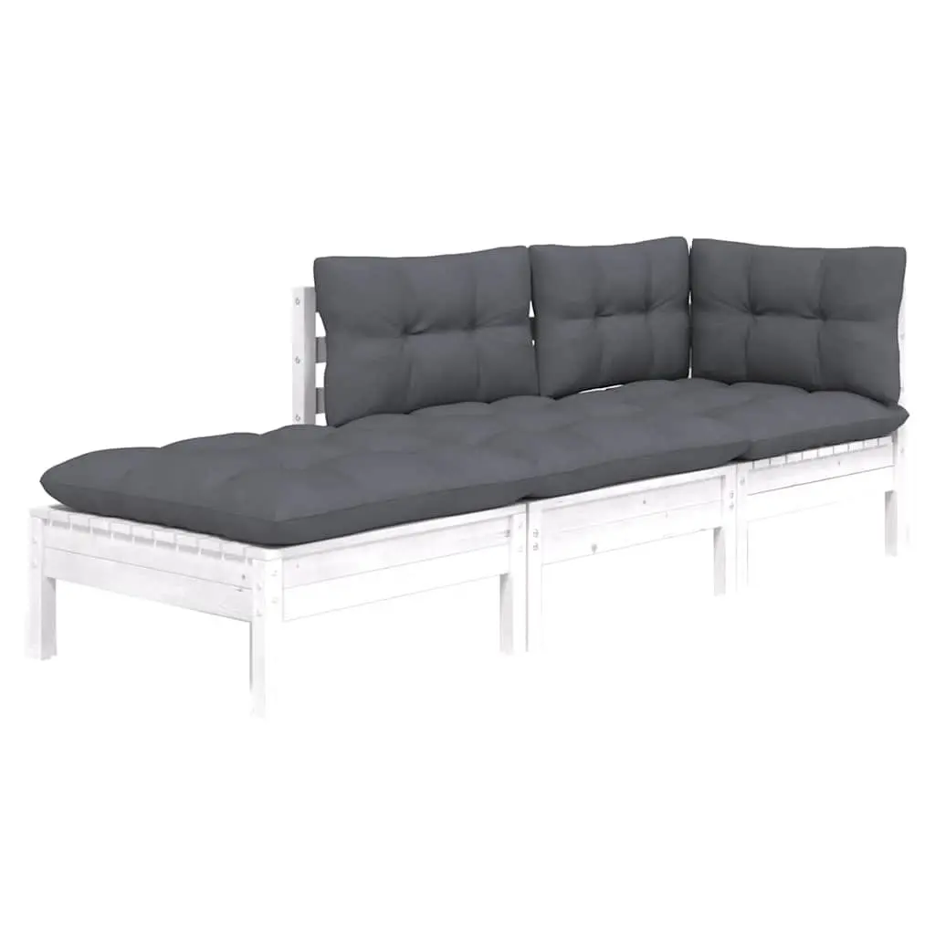 Garden Lounge Set Outdoor Furniture 3 Piece Solid Pinewood with Cushions White
