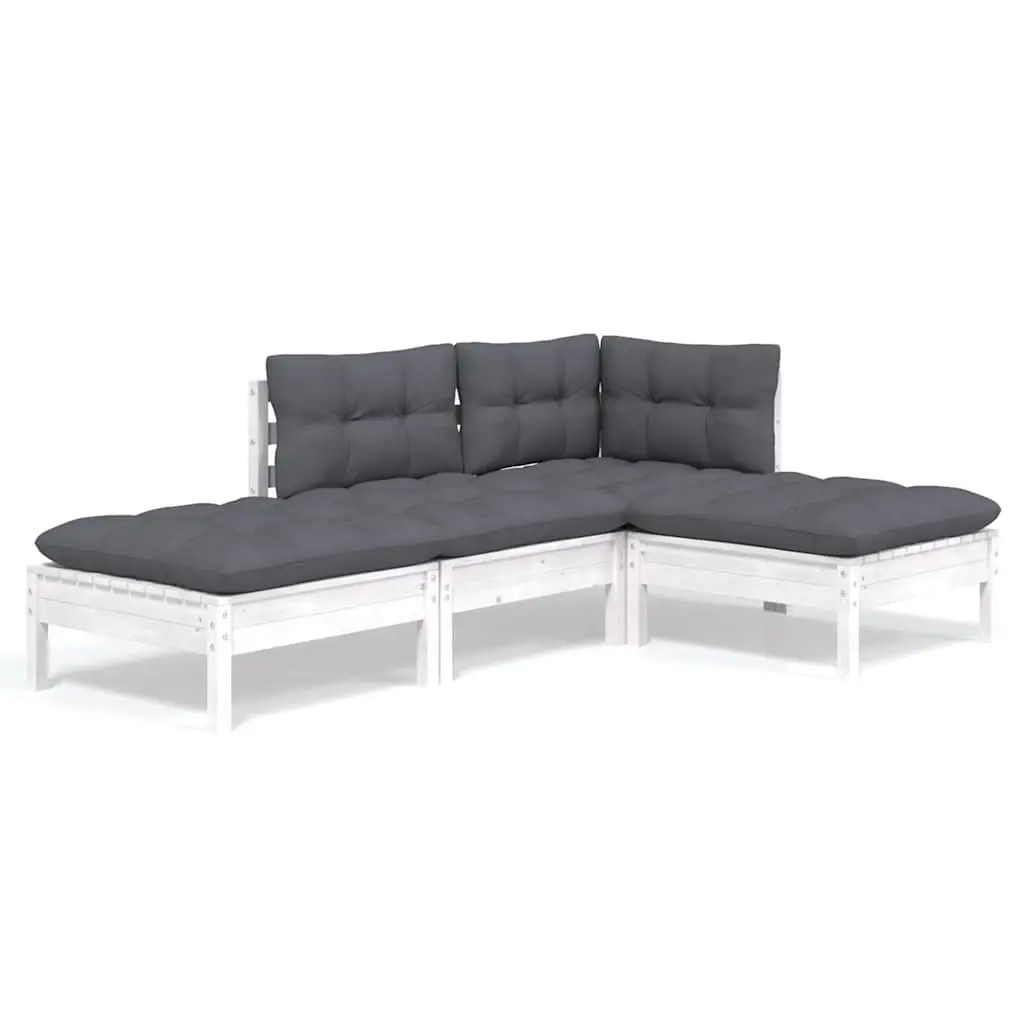 4 Piece Garden Lounge Set Outdoor Furniture Solid Pinewood with Cushions White