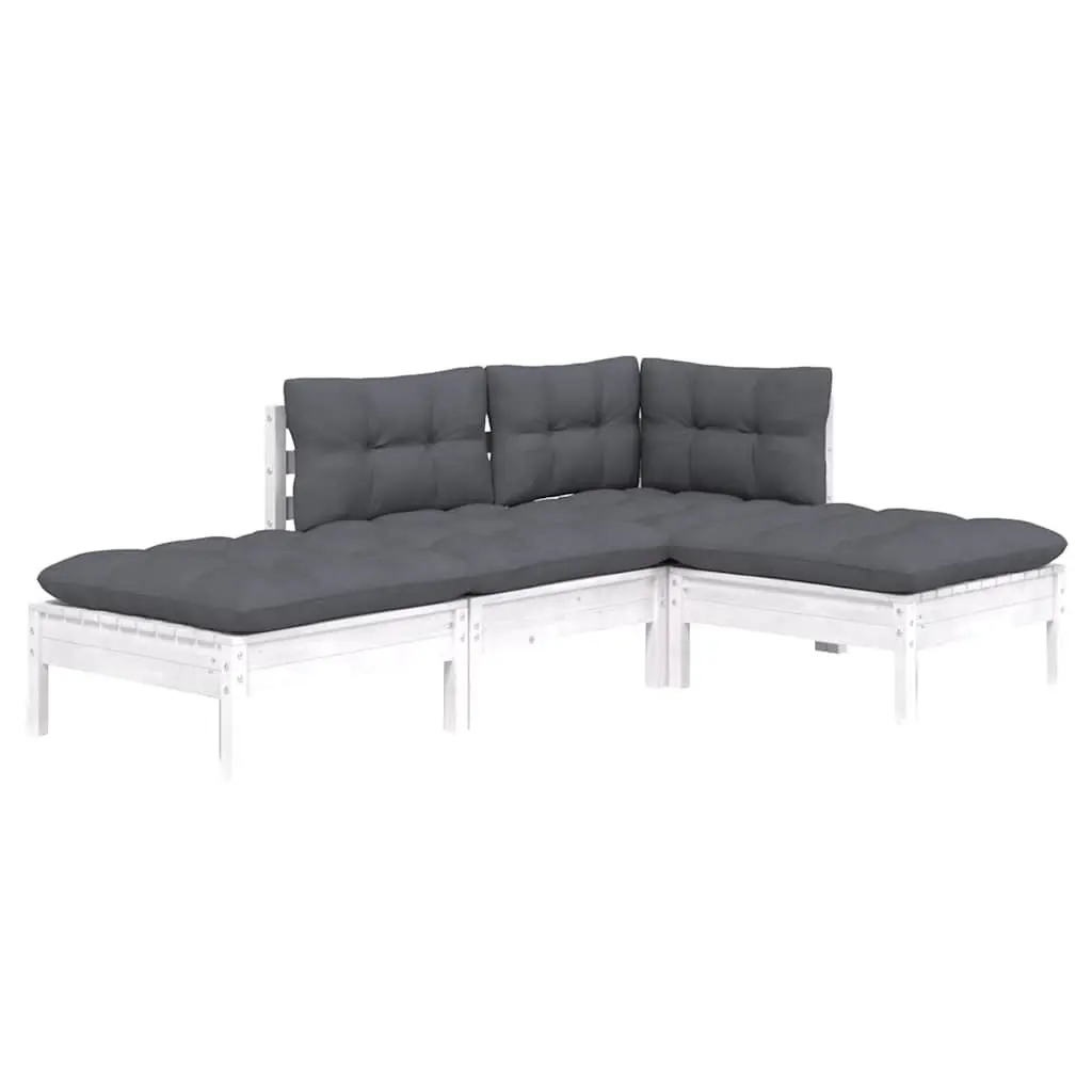 4 Piece Garden Lounge Set Outdoor Furniture Solid Pinewood with Cushions White