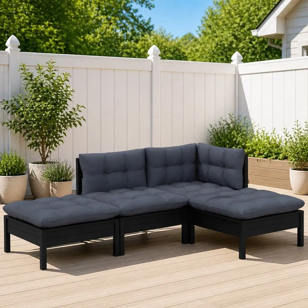 Garden Lounge Set Outdoor Patio Furniture 4 Piece Pinewood Black
