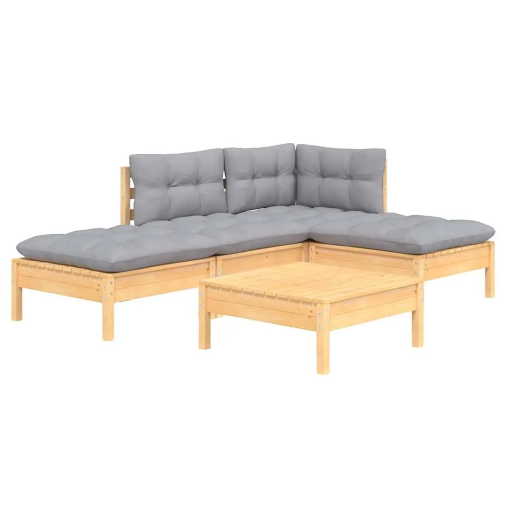 Garden Lounge Set 5 Piece Outdoor Furniture Grey Cushions Pinewood