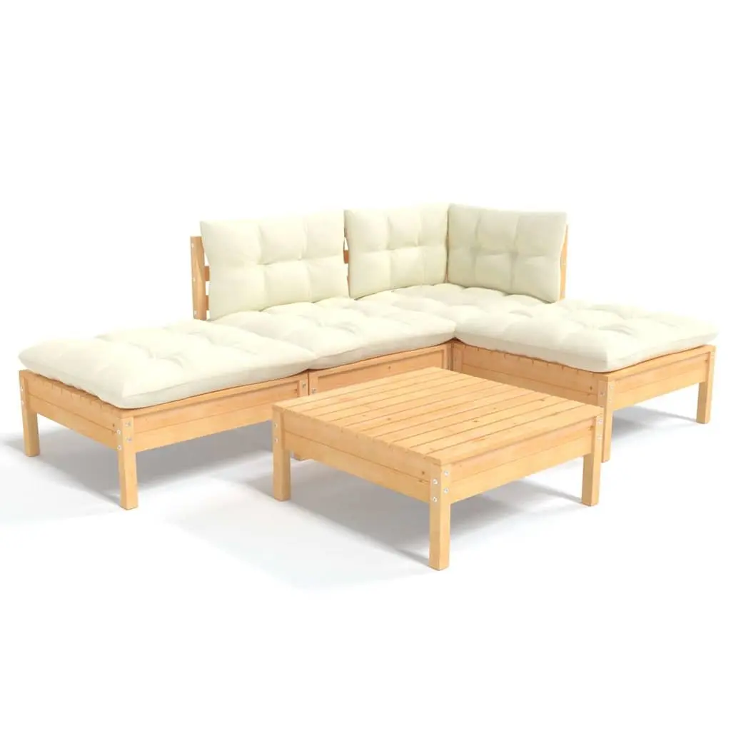 Outdoor Garden Lounge Set 5 Piece Patio Furniture Modular Cream Cushions