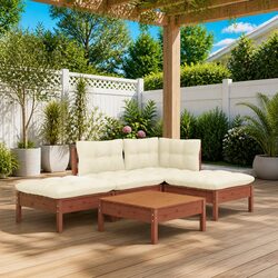 Garden Lounge Set 5 Piece Outdoor Furniture Brown with Cushions Patio Seating