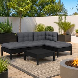 Cozy Garden Lounge Set: 5 Pieces of Black Pinewood