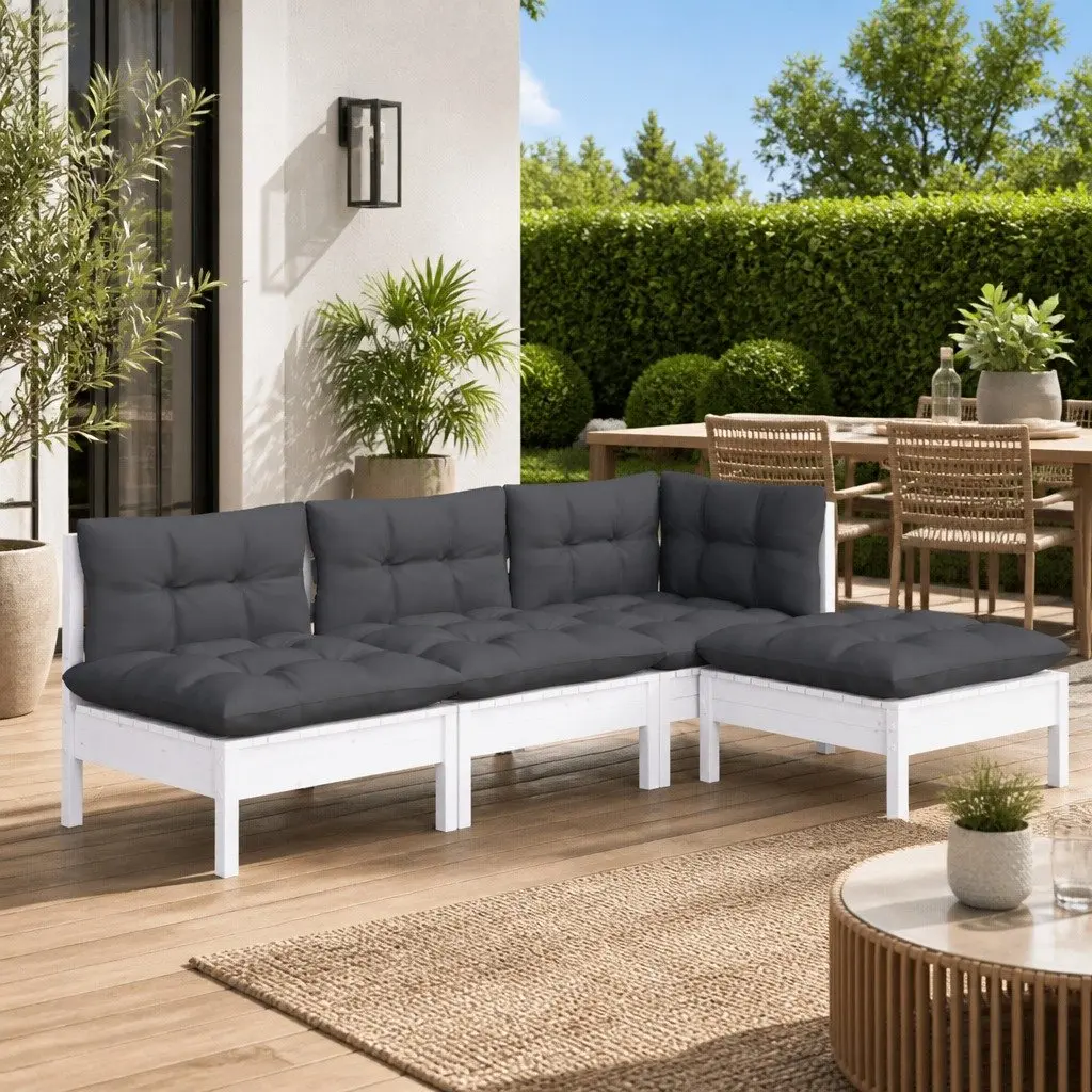 Garden Lounge Set 4 Piece Outdoor Furniture White Pinewood with Cushions