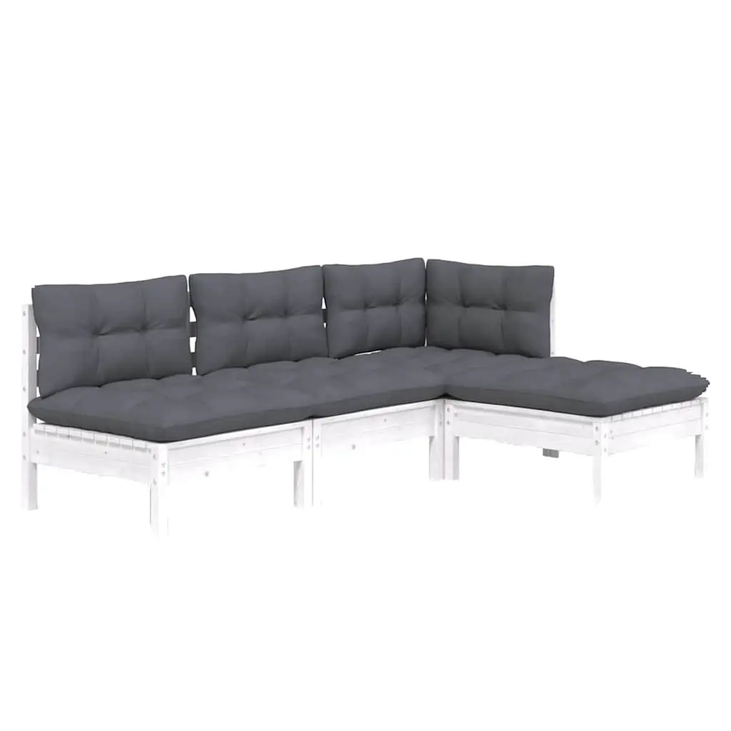 Garden Lounge Set 4 Piece Outdoor Furniture White Pinewood with Cushions