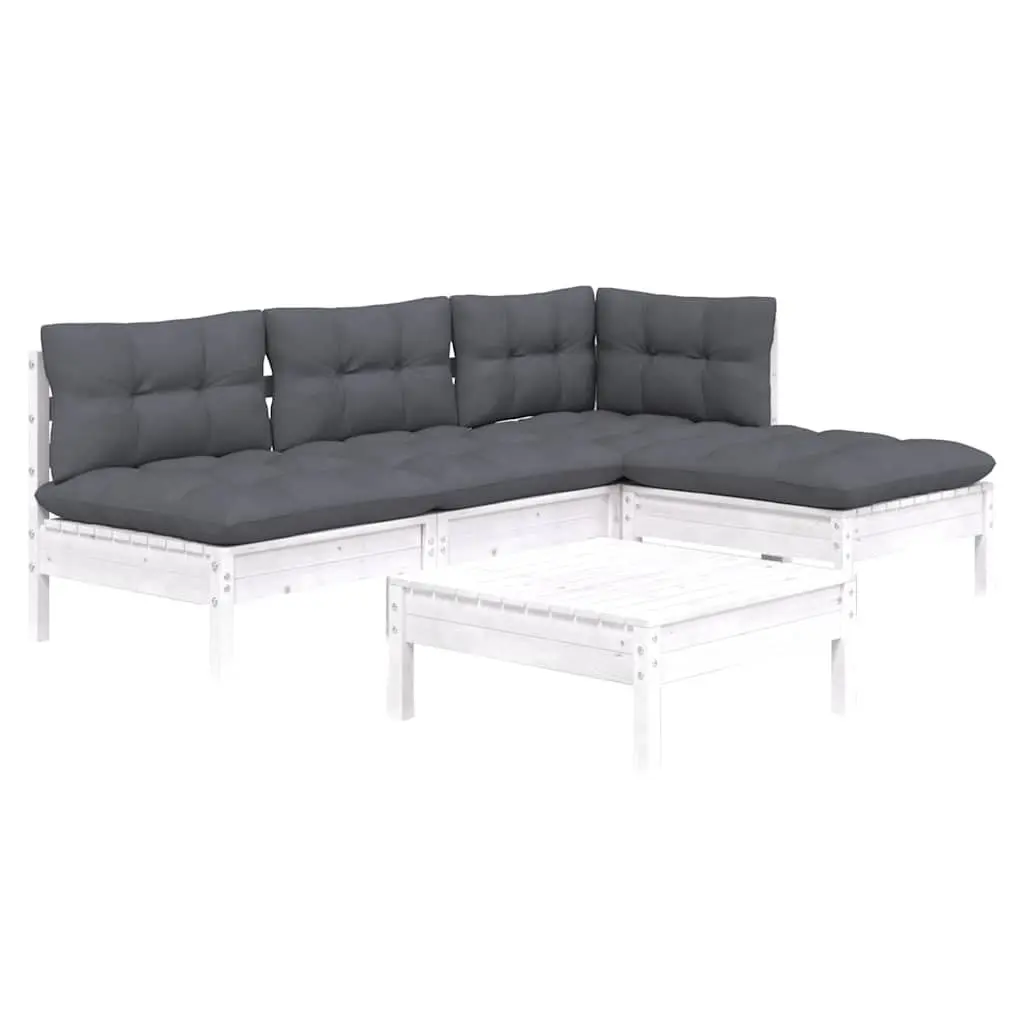 Garden Lounge Set 5 Piece Modular White Pinewood Patio Furniture with Cushions
