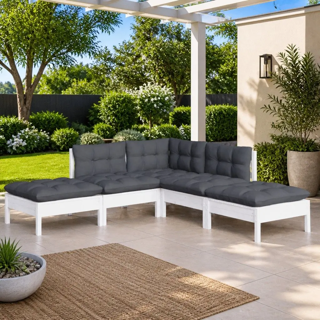 5 Piece Garden Lounge Set Outdoor Patio Furniture White with Cushions