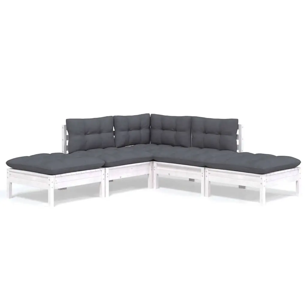 5 Piece Garden Lounge Set Outdoor Patio Furniture White with Cushions