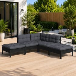 Practical Black Pinewood Lounge Set with Comfortable Cushions