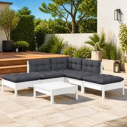 Warm 6 Piece Pinewood Lounge Set with Comfortable Cushions