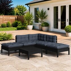 Comfortable 6-Piece Black Pinewood Lounge Set for You