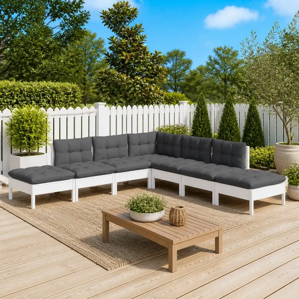 7 Piece Pinewood Garden Lounge Set with Cushions