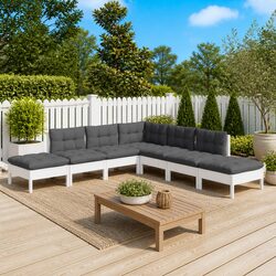 Reliable 7 Piece Pinewood Garden Lounge Set with Cushions