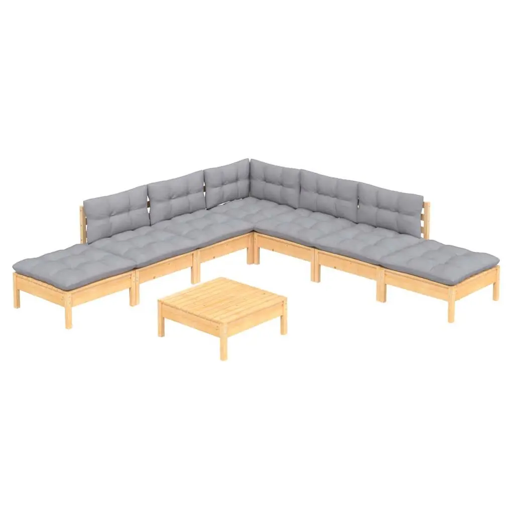 Garden Lounge Set 8 Piece Outdoor Furniture Pinewood Grey Cushions