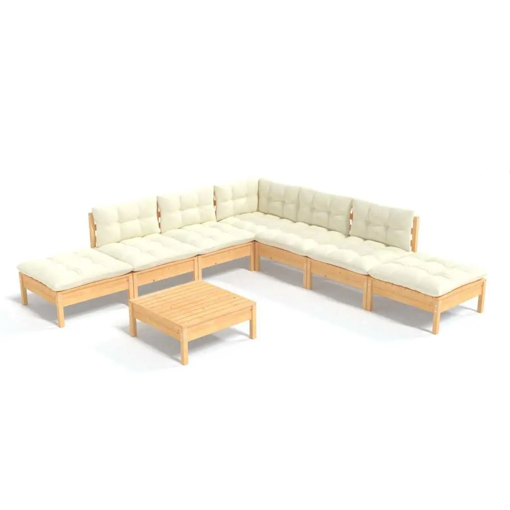 Wooden Garden Lounge Set 8 Piece Outdoor Patio Furniture Cream