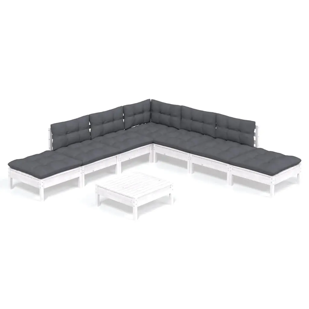 Garden Lounge Set 8 Piece Outdoor Furniture White Pinewood with Cushions