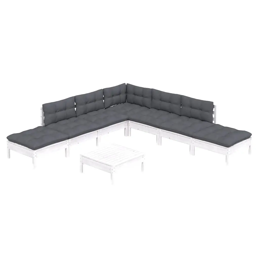 Garden Lounge Set 8 Piece Outdoor Furniture White Pinewood with Cushions