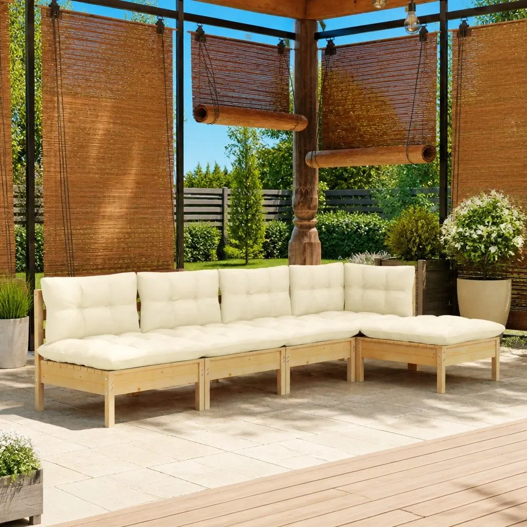 Garden Lounge Set 5 Piece Outdoor Furniture Modular Sectional Cream