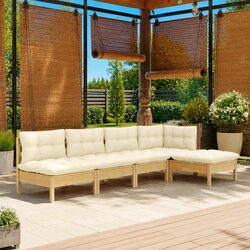 Garden Lounge Set 5 Piece Outdoor Furniture Patio Modular Sectional with Cream