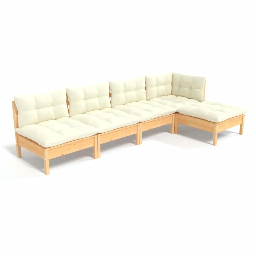 Garden Lounge Set 5 Piece Outdoor Furniture Modular Sectional Cream