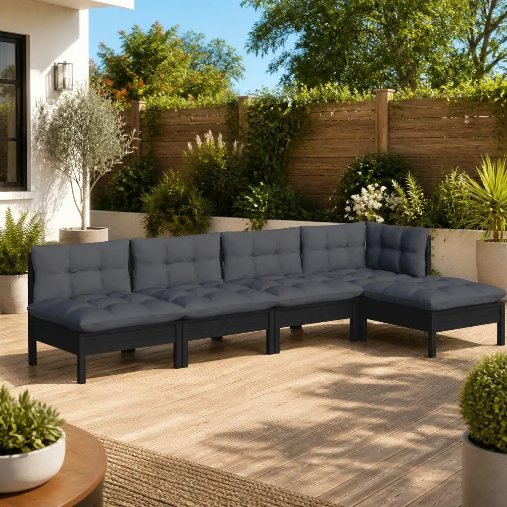Garden Lounge Set 5 Piece Outdoor Patio Furniture with Cushions Black